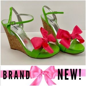 🎀 Cutest Bright Green Wedges with Bows 🎀